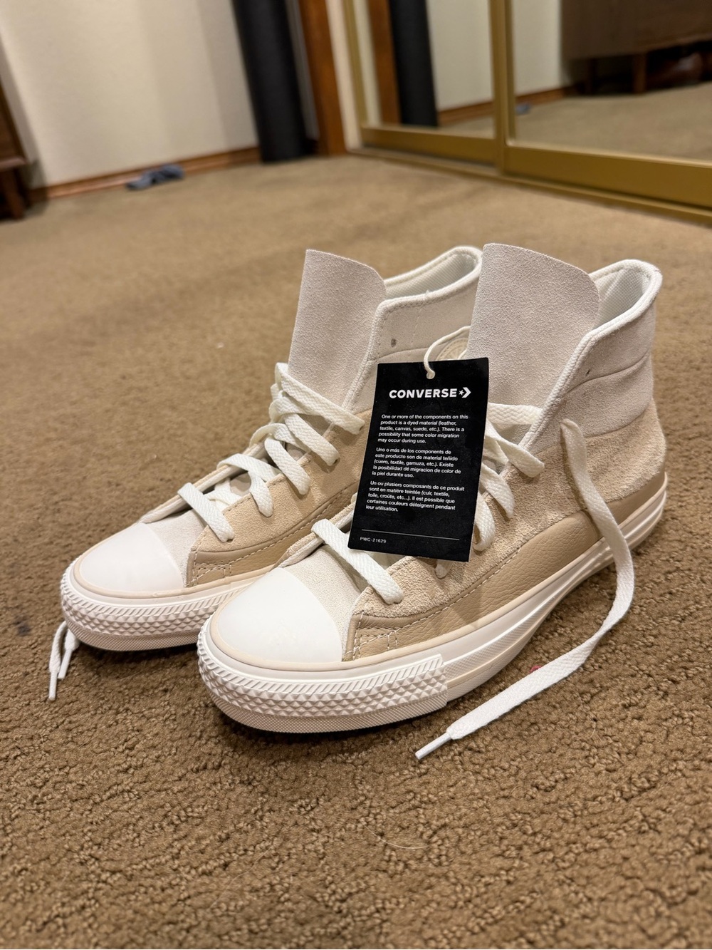 Converse Women’s Leather & Suede High Top Sneakers in Beige/Cream